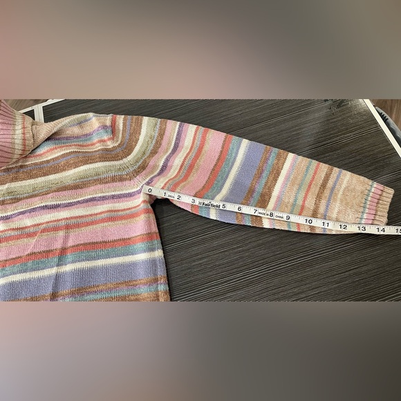 Vintage Y2K Pastel Pink and Silver Striped Multicolor Turtleneck Tiara Sweater - Picture 13 of 14